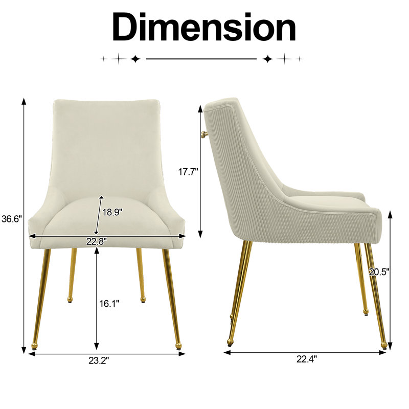 Velvet Upholstered Dining Chairs With Gold Pull Handle, Beige