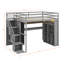Structure de lit mezzanine avec bureau d'étude intégré et lumières DEL, lit mezzanine en bois avec garde-robe, tablettes de rangement-1730835606