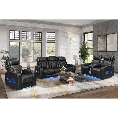 DUBAI 3PC Black Power Reclining Set