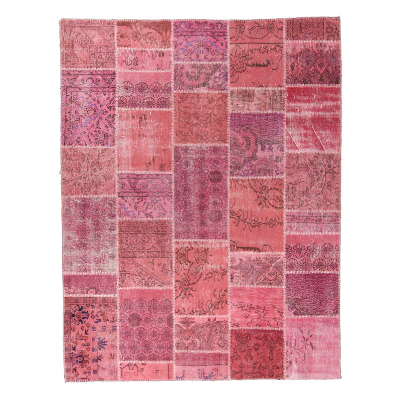Tapis rose en laine noué la à la main