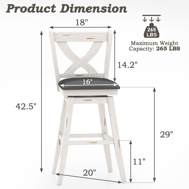 Havant Swivel Upholstered Counter Stool with Solid Wood Frame, Bar Stool (29” Seat Height)