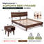 2-Pcs Queen Bedroom Set –Aurora Acacia Solid Wood Platform Bed Frame & Matching Nightstand, Mid-Century Modern, Walnut Finish, 800 lbs Capacity, Storage, No Box Spring, Easy Assembly-653452407-653452392