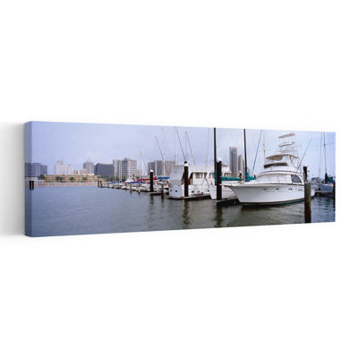 Yachts At A Harbor With Buildings In The Background Corpus Christi Texas USA by Ed McKinney - Wrapped Canvas Panoramic Print