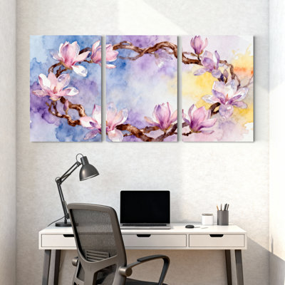 «Magnolia Watercolor Magnolia Floral Branch», ensemble de 3 impressions sur toile