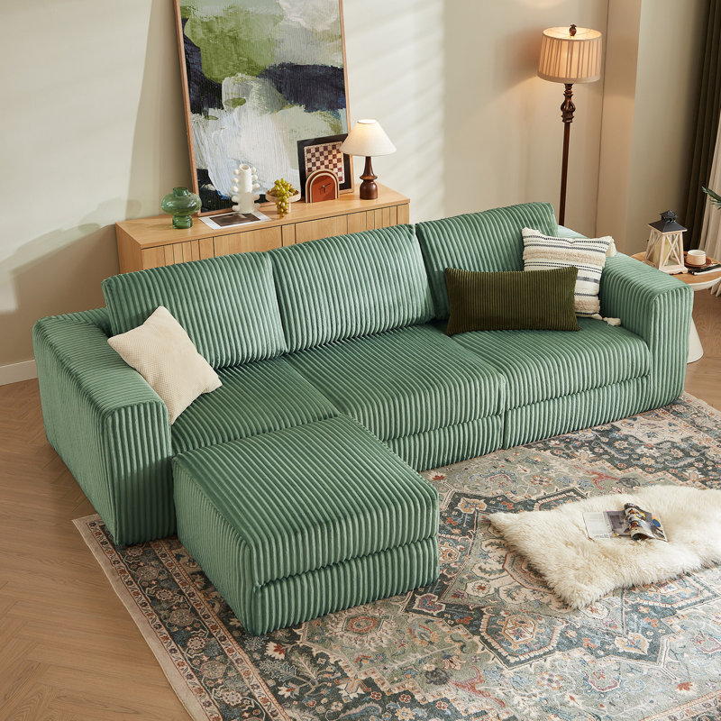 Canapé modulaire en velours côtelé 4 pièces, meubles rembourrés confort - aucun assemblage requis, Tissu vert