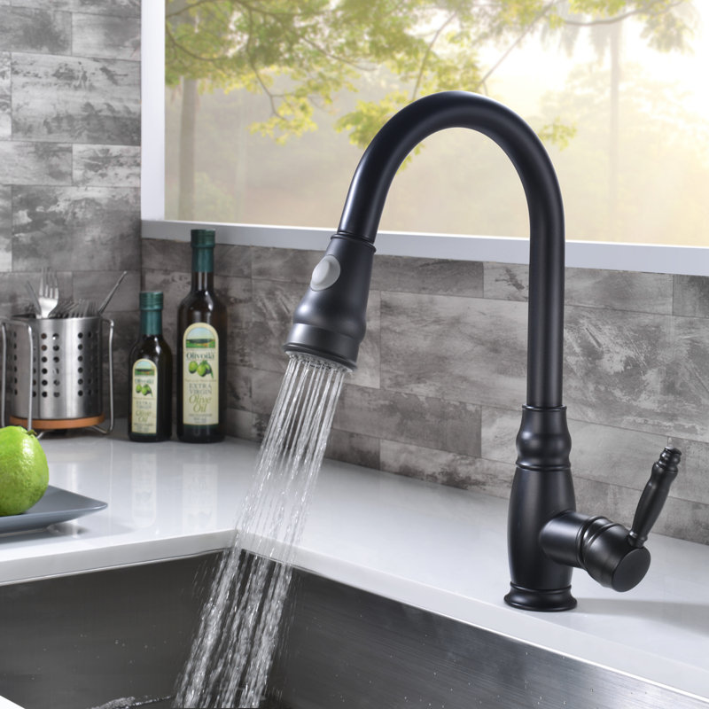 Black Commercial Kitchen Faucet With Pull-Out Sprayer, Single Handle Sink Mixer Tap | Gift Idea