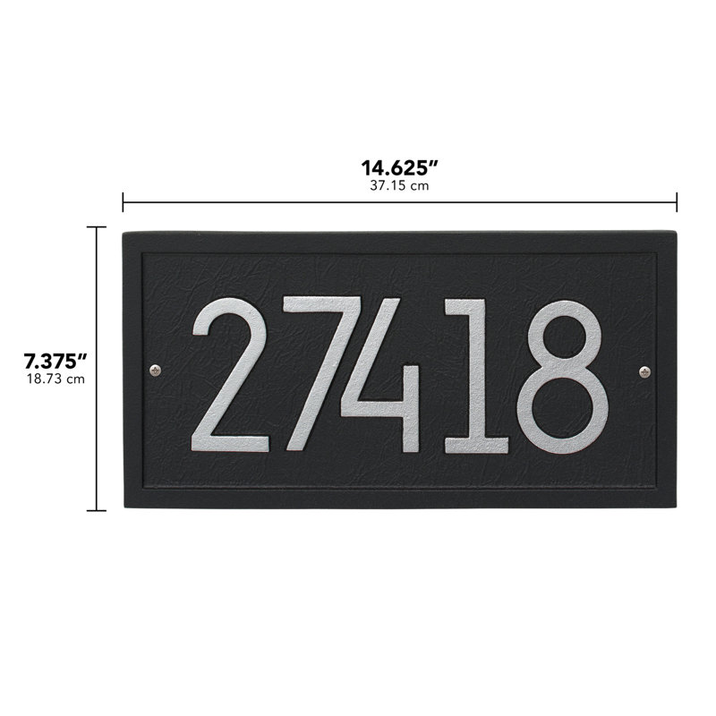 Rectangle Modern Personalized 1-Line Wall Address Plaque, Black/Silver, Yes