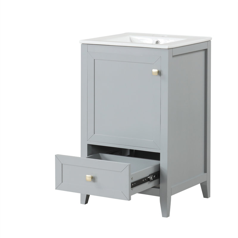 Meuble-lavabo de 20 po avec lavabo, armoire de salle de bain moderne avec porte à fermeture douce, support de rangement et tiroir pour les petites salles de bain