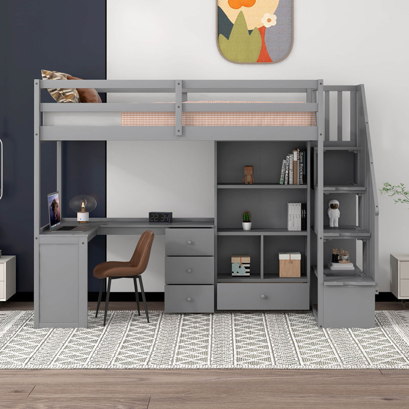 Alayziah Kids Twin Size Loft Bed, Gray