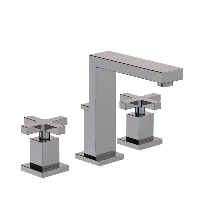 Skylar Widespread Bathroom Faucet with Drain Assembly, Midnight Chrome, Cross Handle
