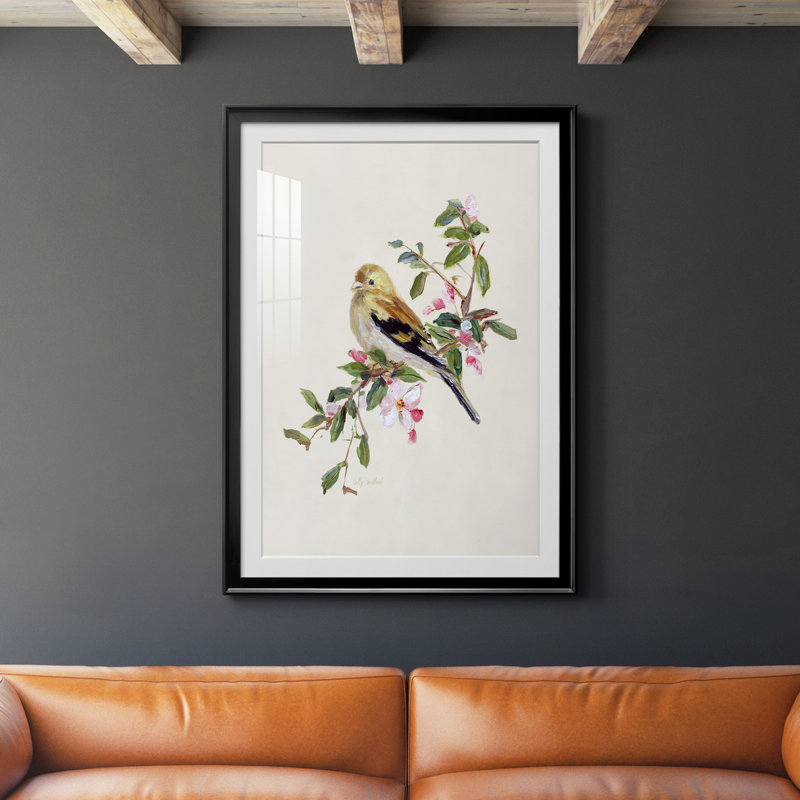 Spring Spring Pine Grosbeak - peinture encadrée, H 30,5 po x l 42,5 po x P 1,5 po, Noir