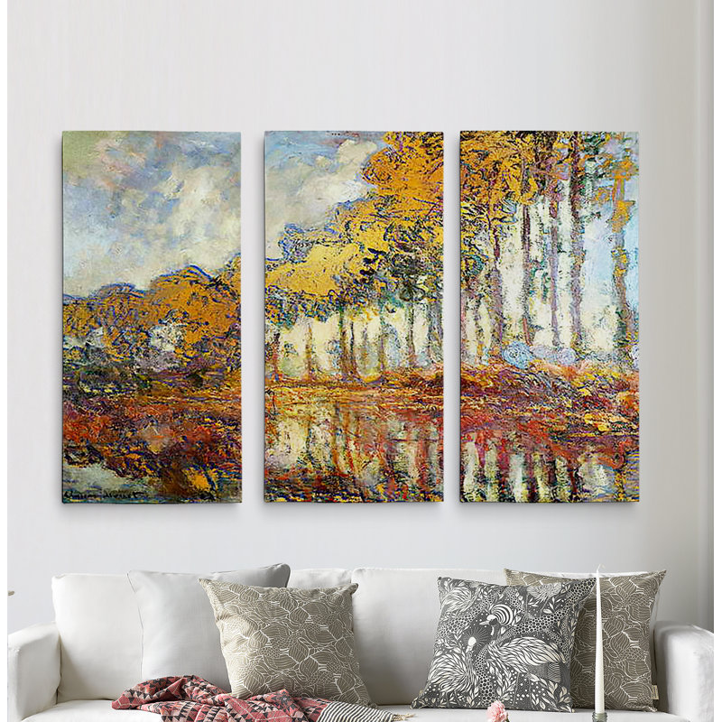 " Poplars On The Banks Of The River Epte " 3 - Pieces Painting Print, 24" H x 36" W x 1.5" D