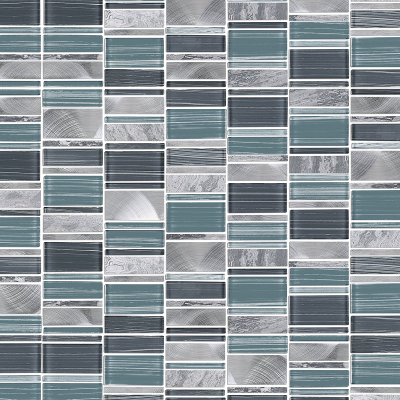 Initial Cuboid 11.82 in. x 11.82 in. Geometric Glossy Glass Mosaic Tile, Gray/Blue