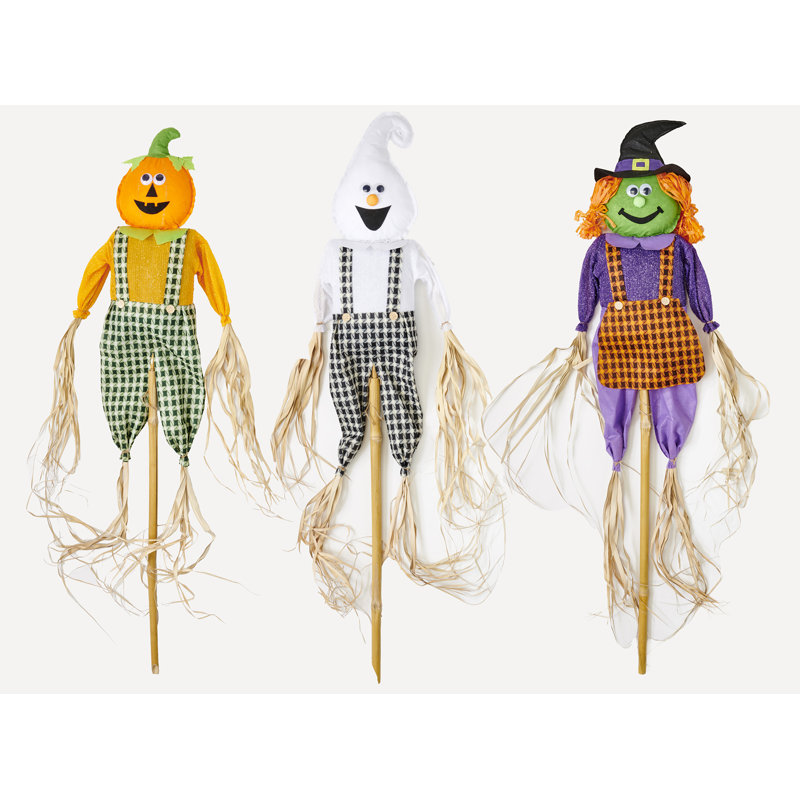 60 figurines d'Halloween fantôme, sorcière, citrouille d'Halloween sur piquet de jardin, 3 assorties