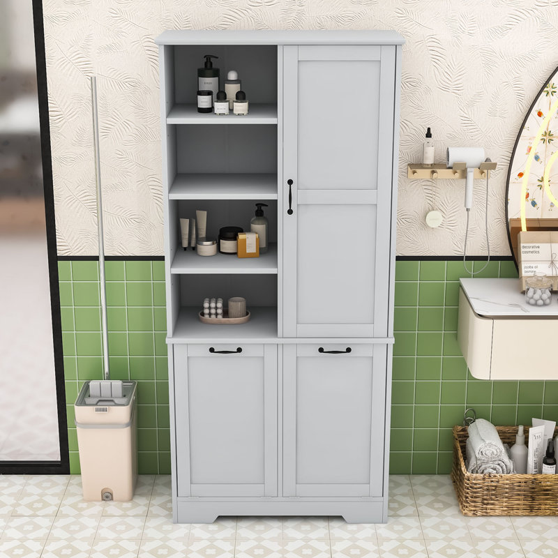 Armoire de rangement multifonctionnelle avec tablettes réglables et paniers à linge inclinables, Gris
