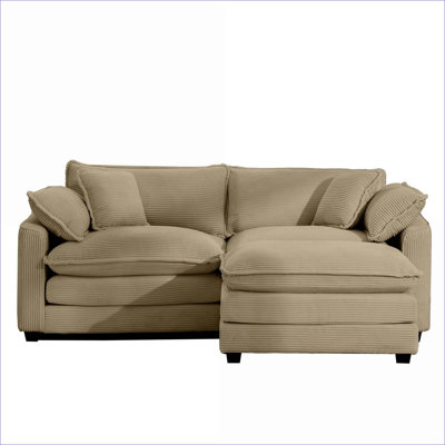 Sofas | Modern Retro L-Shaped 2-Seater with Ottoman, for Small Living Spaces Apartments | Tan | Corduroy