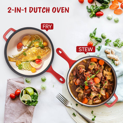Cast Iron Enameled Dutch Oven Pot With Lid, Non-Stick Enamel Coated Cookware With Dual Handles For Bread Baking, Cooking