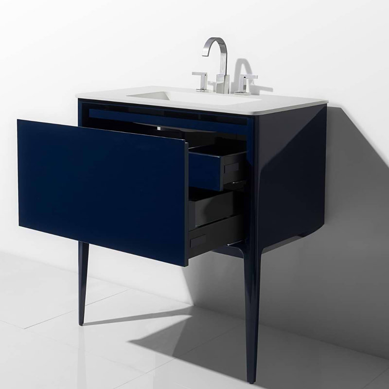 Luxe 30" Gloss Vanity With Counter, Navy