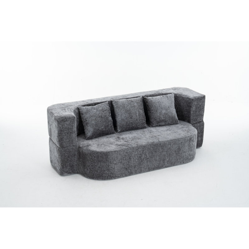 Canapé-lit convertible à 3 places, canapé-lit en tissu de chenille avec éponge à rebond haute densité, aucun assemblage requis, emballage comprimé sous vide, gris