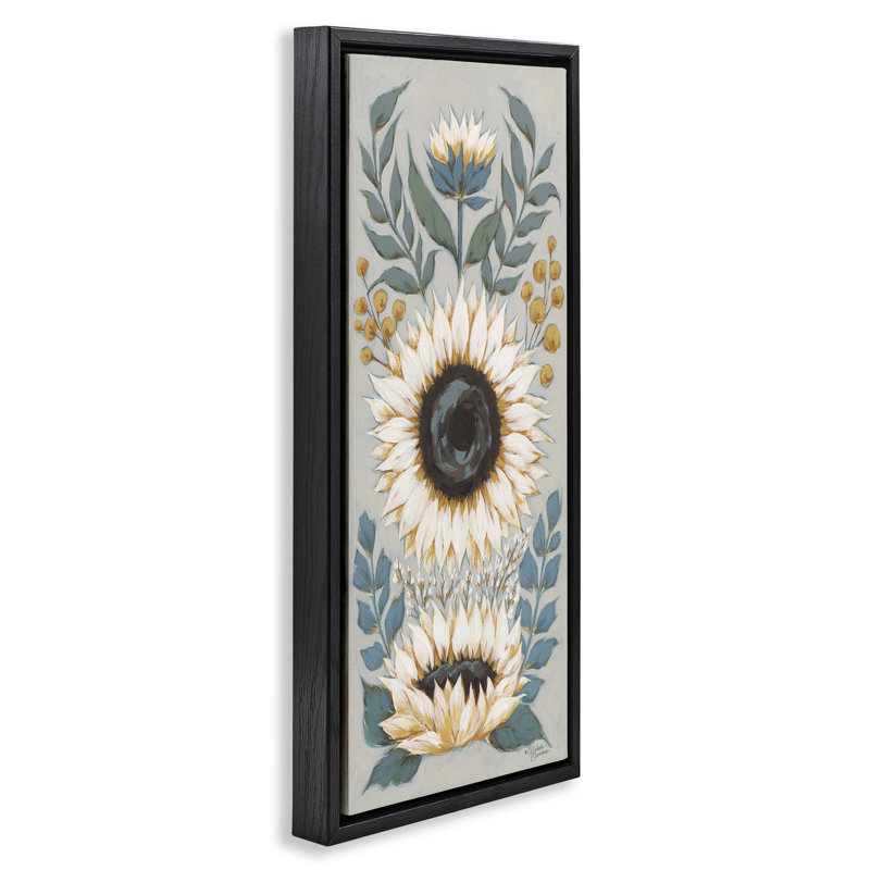 Fleurs de tournesol champêtre, H 25 po x l 11 po, Cadre flottant noir de jais