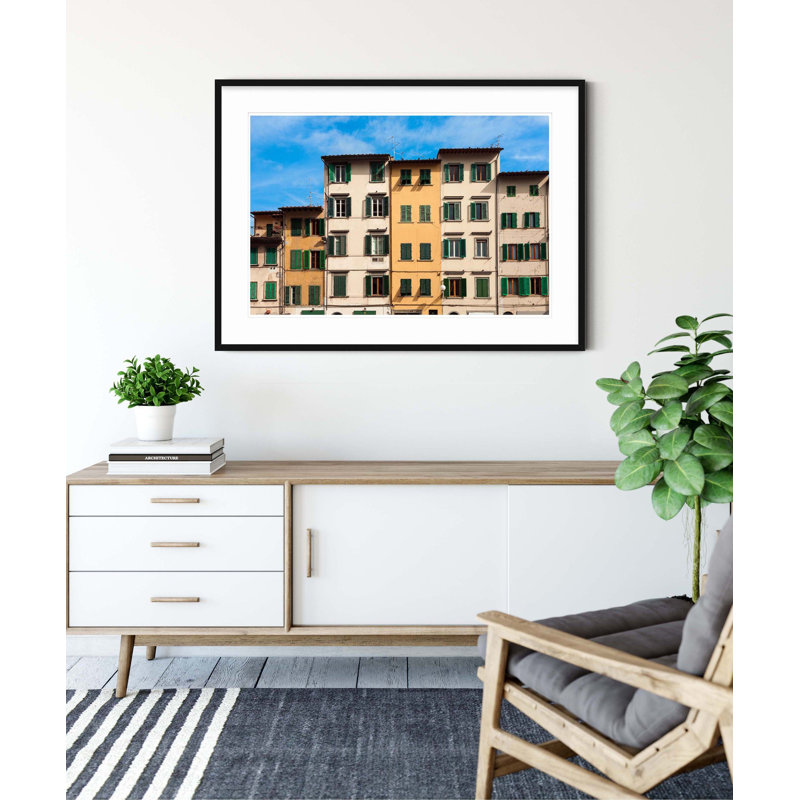 Italian Townhouse - Photographie de cadre photo sur papier, H 28,5 po x l 40 po, Cadre noir