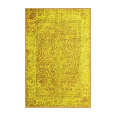 Tapis contemporains jaunes lavables à la machine 1167