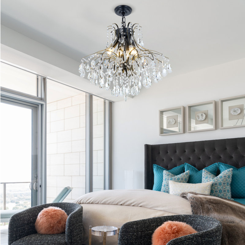 6 Light Dimmable Black Crystal Chandelier