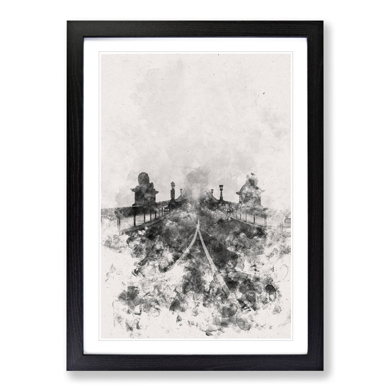 Szechenyi Chain Bridge in Budapest - Picture Frame Painting Print, Black Framed, 63cm H x 45cm W x 2cm D