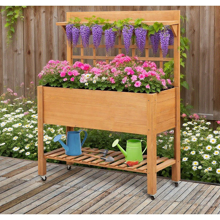 Elevated Garden Raised Bed Solid Wood Planter Flower Herb Boxes