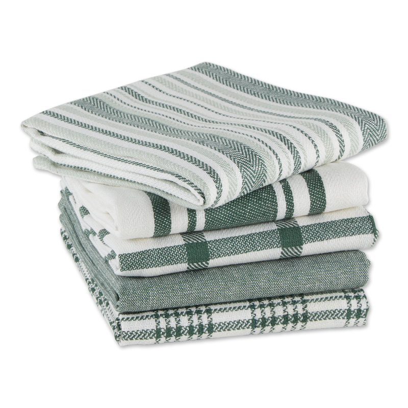 Cotton Stripe Jacquard Tea Towel Kitchen Towel, Dark Green