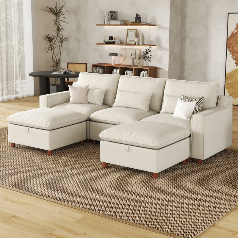 Canapé modulaire 103 po 103 po, Chenille beige, H 38 po x l 103 po x P 34 po