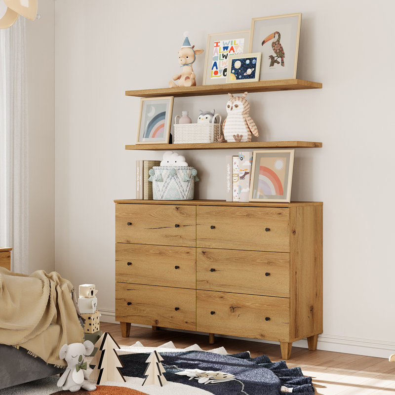 Commode double 6 tiroirs l 47,2 po, Brun