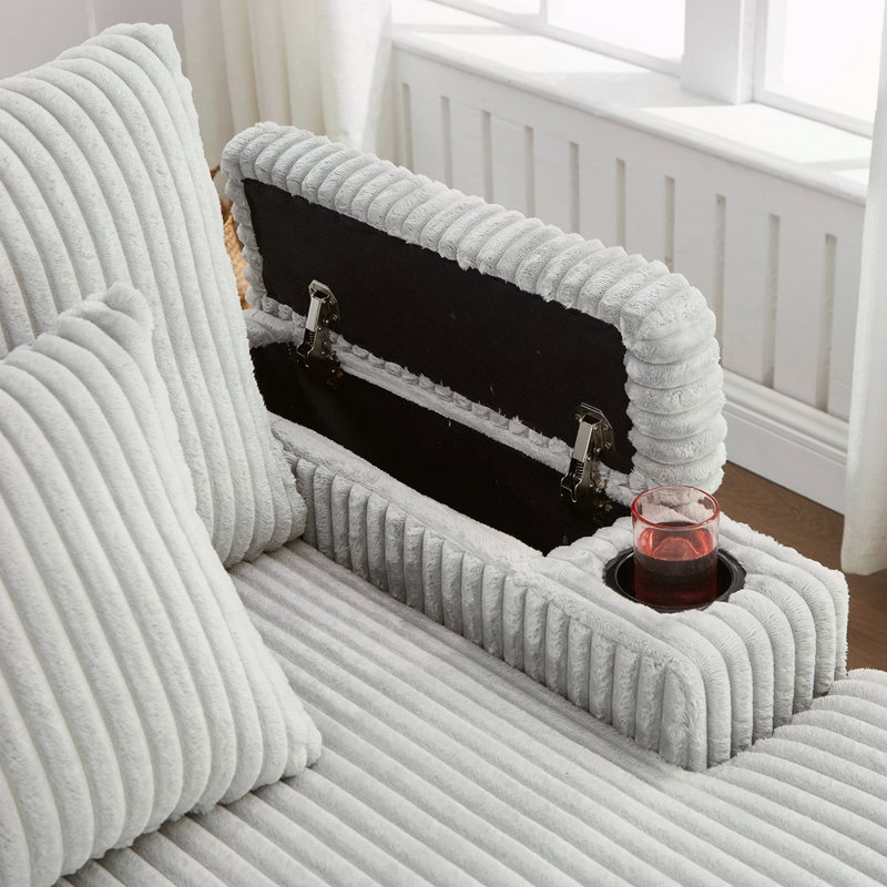 Canapé moderne avec méridienne 75,5 po Canapé-lit Canapé-lit avec dossier réglable, porte-gobelets, porte-téléphone et compartiments de rangement pour le salon