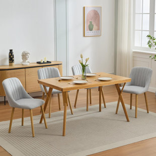 Dining Chairs Set of 2, Fabric Upholstered Kitchen Side Chairs with Curved Backrest & Oak Legs