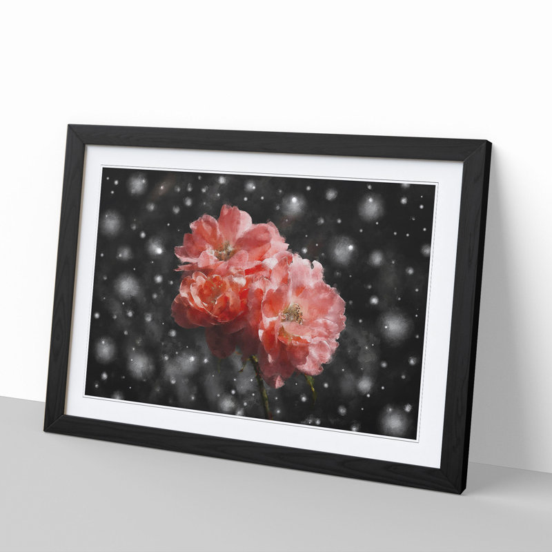 Three Pink Flowers - Picture Frame Graphic Art, 36cm H x 48cm W x 2cm D, Black