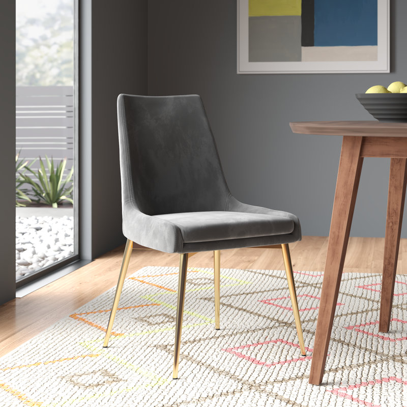 Karina Velvet Upholstered Dining Chair, Gold, Grey Velvet