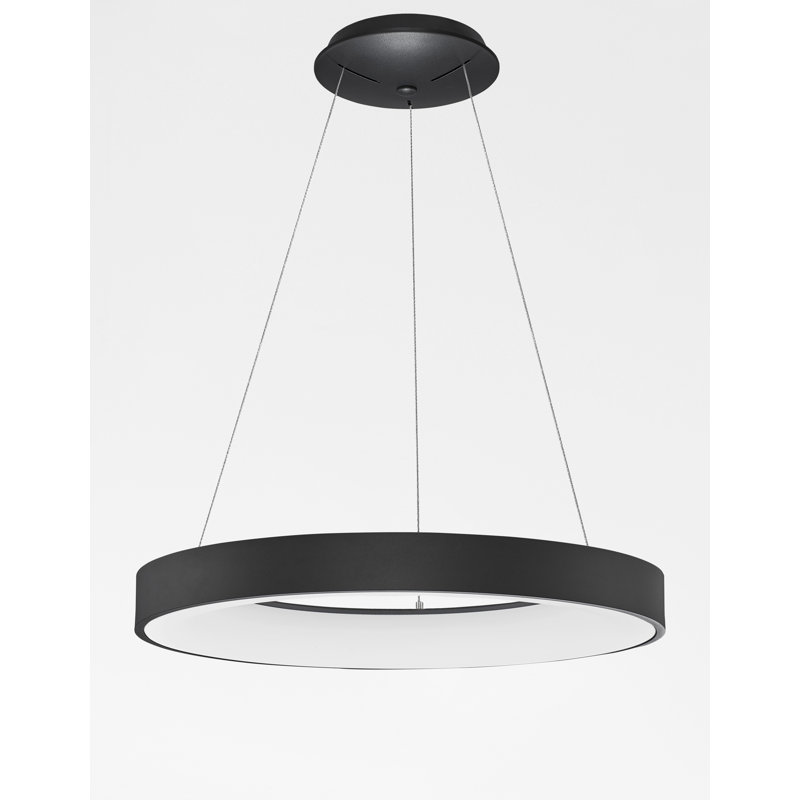 1 - Light LED Drum Pendant, Black, 120cm H x 60cm W x 60cm D