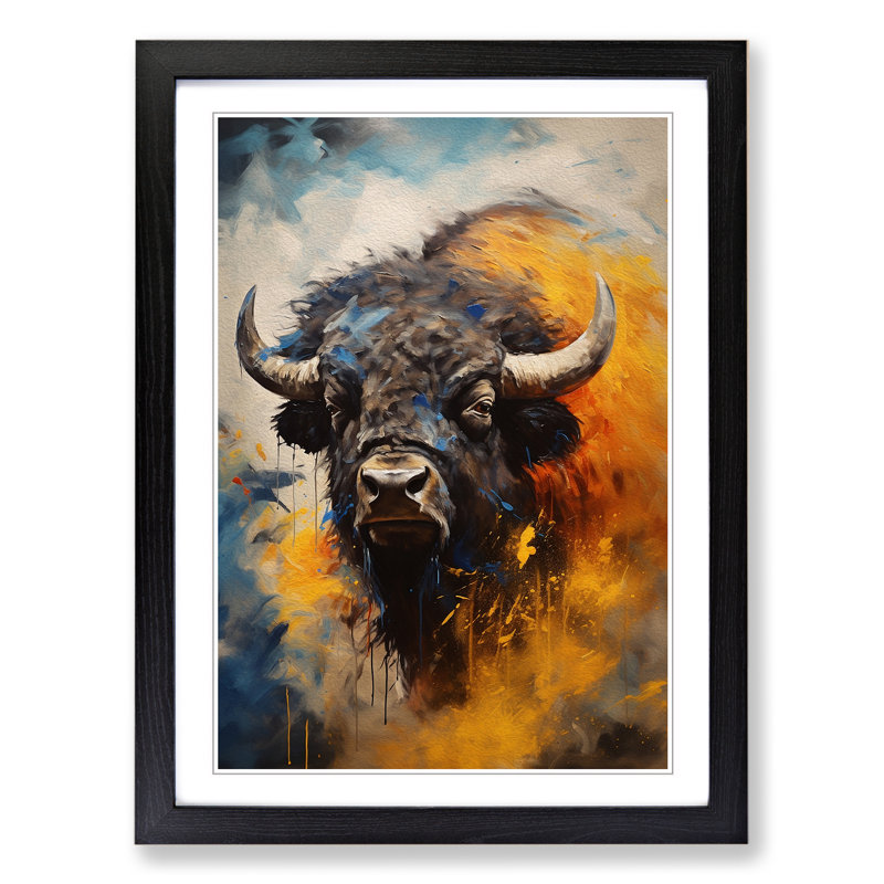 Buffalo Gestural Art - Framed Print, Black Framed, 46cm H x 34cm W x 2cm D