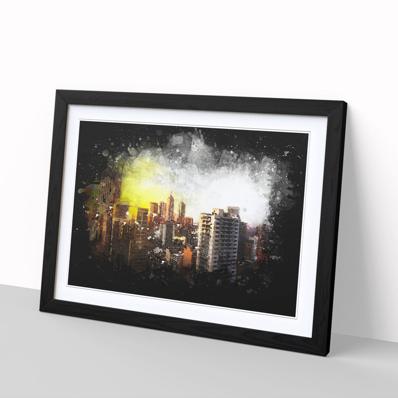 Melbourne Australia Skyline Abstract - Single Picture Frame Print on MDF, 33cm H x 45cm W x 2cm D, Black Framed