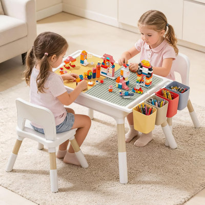 Ensemble de table et de chaises pour enfants avec rangement, table pour tout-petits réglable en hauteur 6 en 1 et 2 chaises
