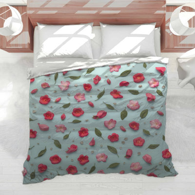 Pink Red Flowers Leaves Comforter