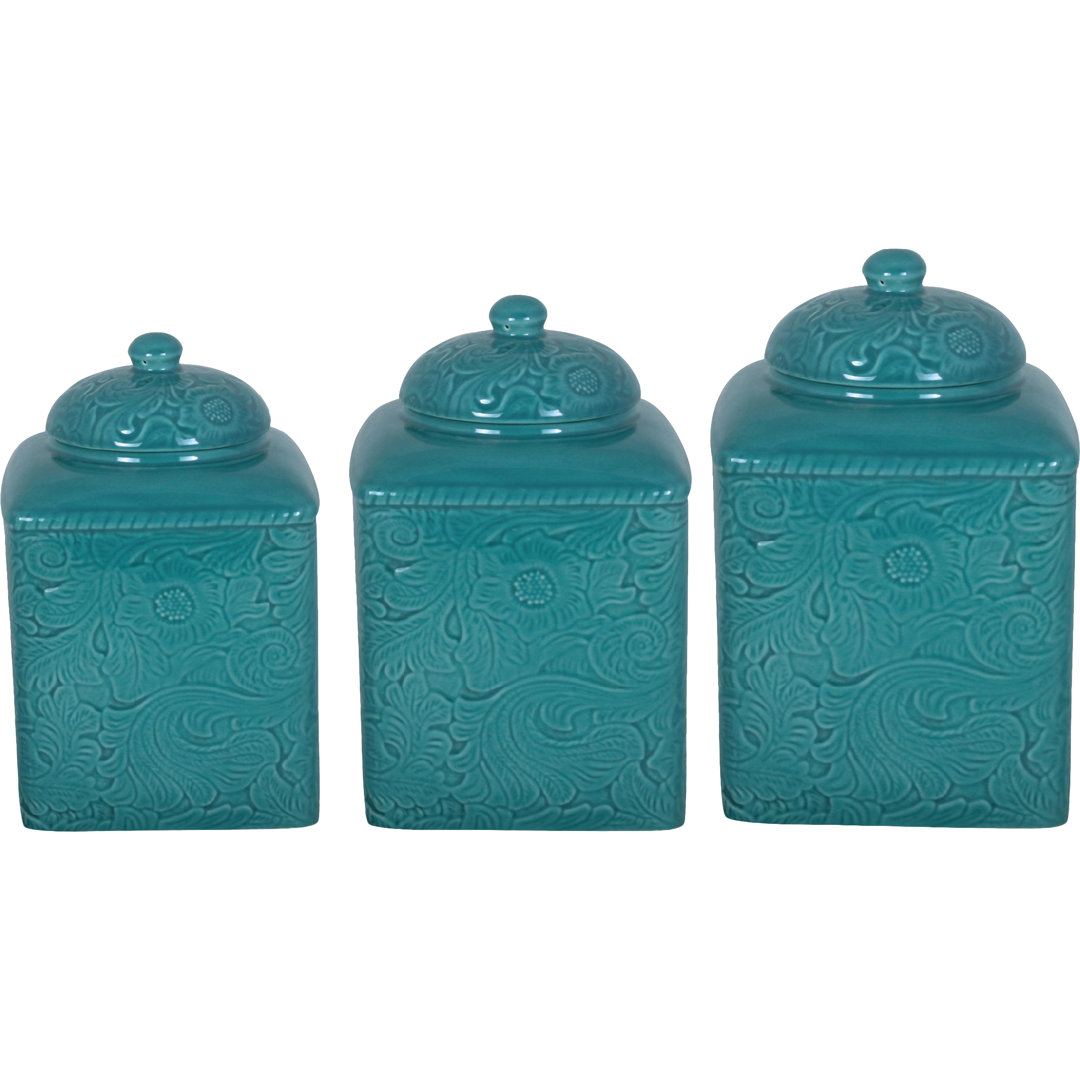 Savannah Ceramic Floral Pattern Western Style 3 Piece Canister Set HiEnd Accents