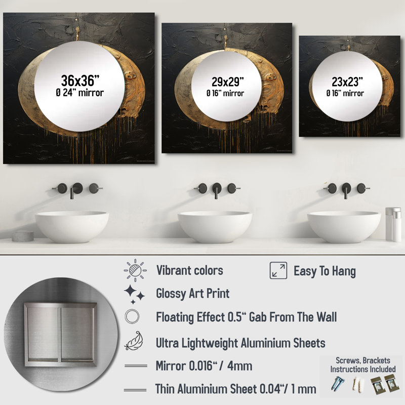 Hokuto - Miroir carré lune pour décoration murale, 23 po x 23 po