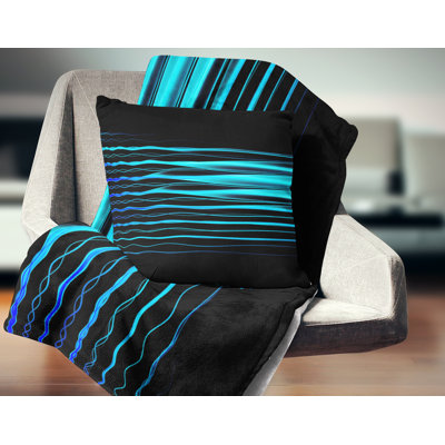Blue Fractal Flames on Black - Abstract Printed Pillow