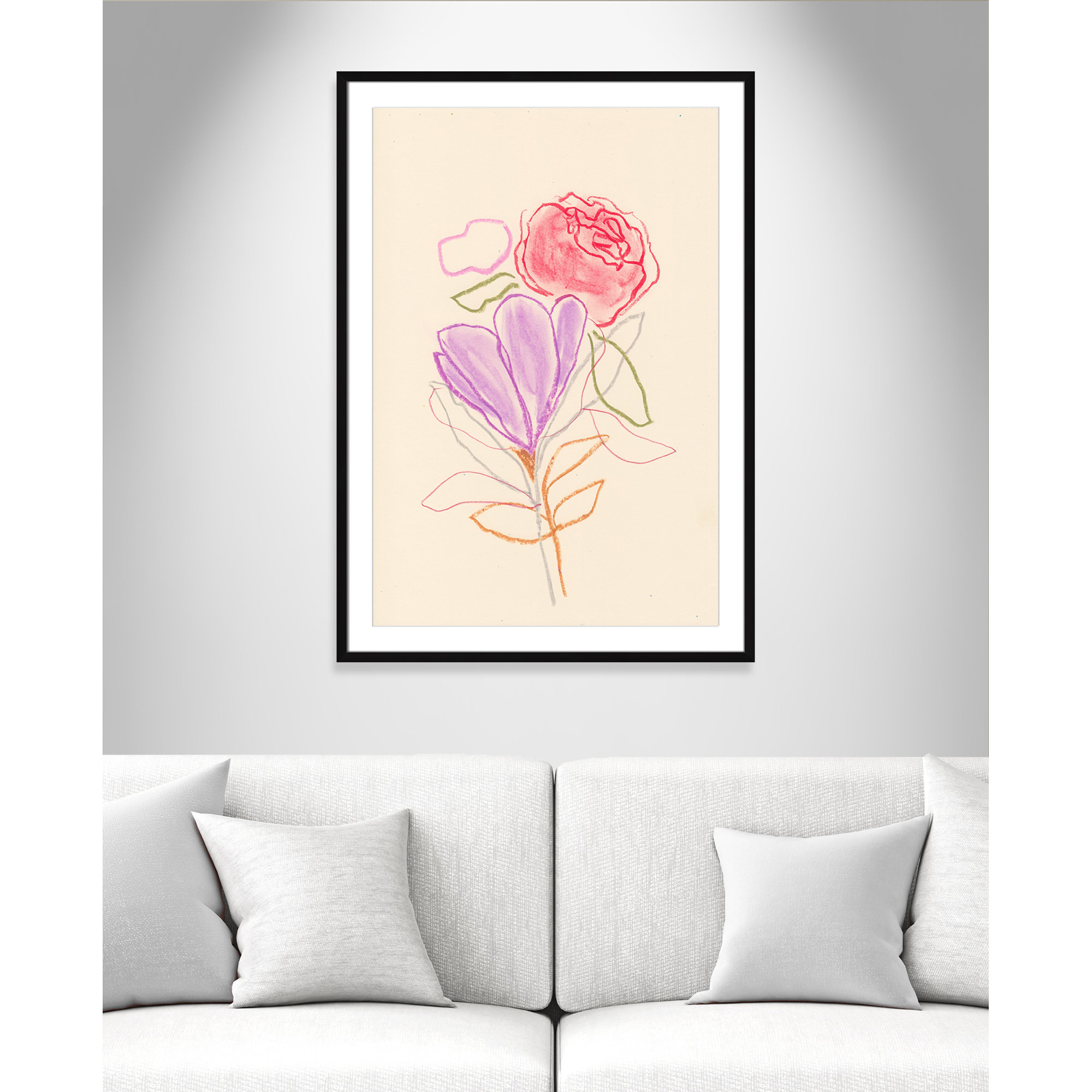 Simple Floral III Print by Bea Dina, Black Single Picture Framed Paper, White, 41.5" H x 29.5" W x 1.25" D