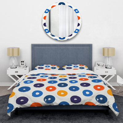 Motif de cercle bleu - ensemble de housse de couette abstrait - polyester microfibre