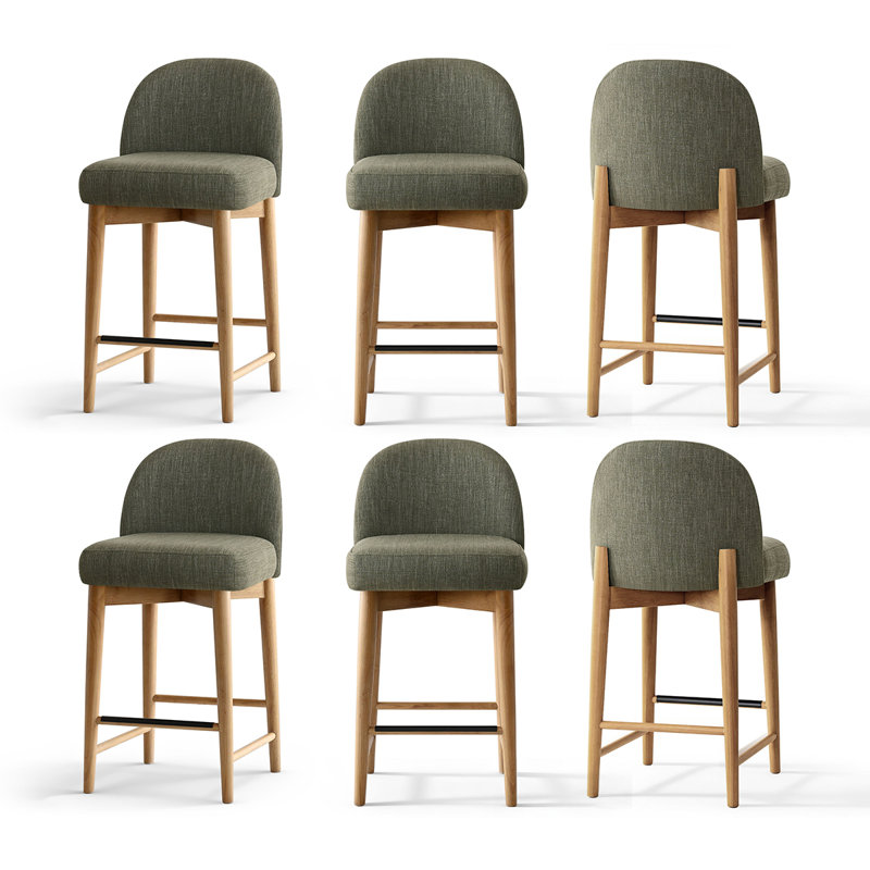 25.5" Modern Upholstered Counter Stools With Solid Wood Legs (Set Of 6), Green