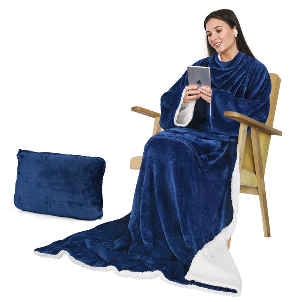 thumbnail image 2 of Pavilia Fleece Wearable Blanket With Sleeves, Warm Cozy Soft Functional Lightweight Sleeved Throw Adults Men Women Violet Purple Faux Shearling 2 of 14