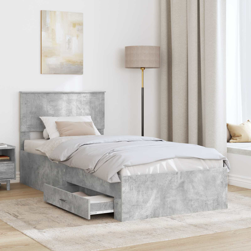 Bed, European Single (90 x 200 cm), Concrete Grey