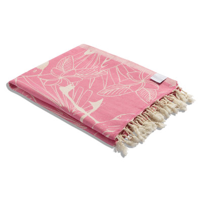 Chanyah Tropical Flamingo Organic Cotton Turkish Beach & Bath Towel, Sand Resistant Peshtemal, Thin and Lightweight, 66" x 36"